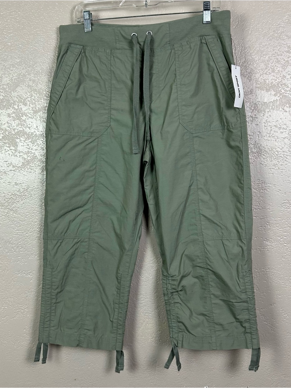 Dkny Olive Green Cropped Cargo Drawstring Pants